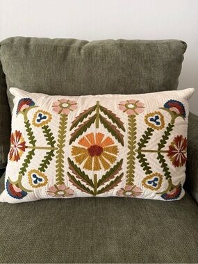 Cost Plus World Market Cream Polyester Lumbar Pillow
